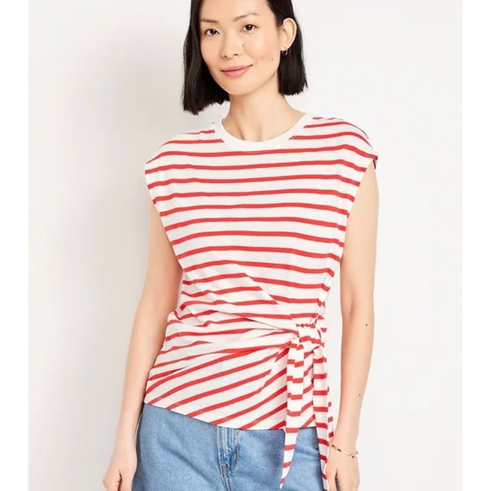 Old Navy NWT Red & White Stripe EveryWear Side-Tie Top Size XL NWT